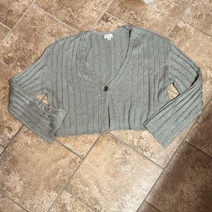 Gray Ribbed Cropped Cardigan Sweater by POL